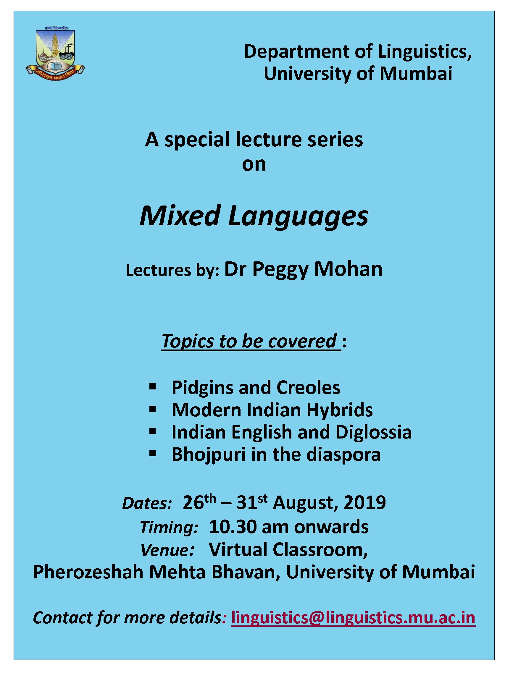 Special Lecture Series on Mixed Languages