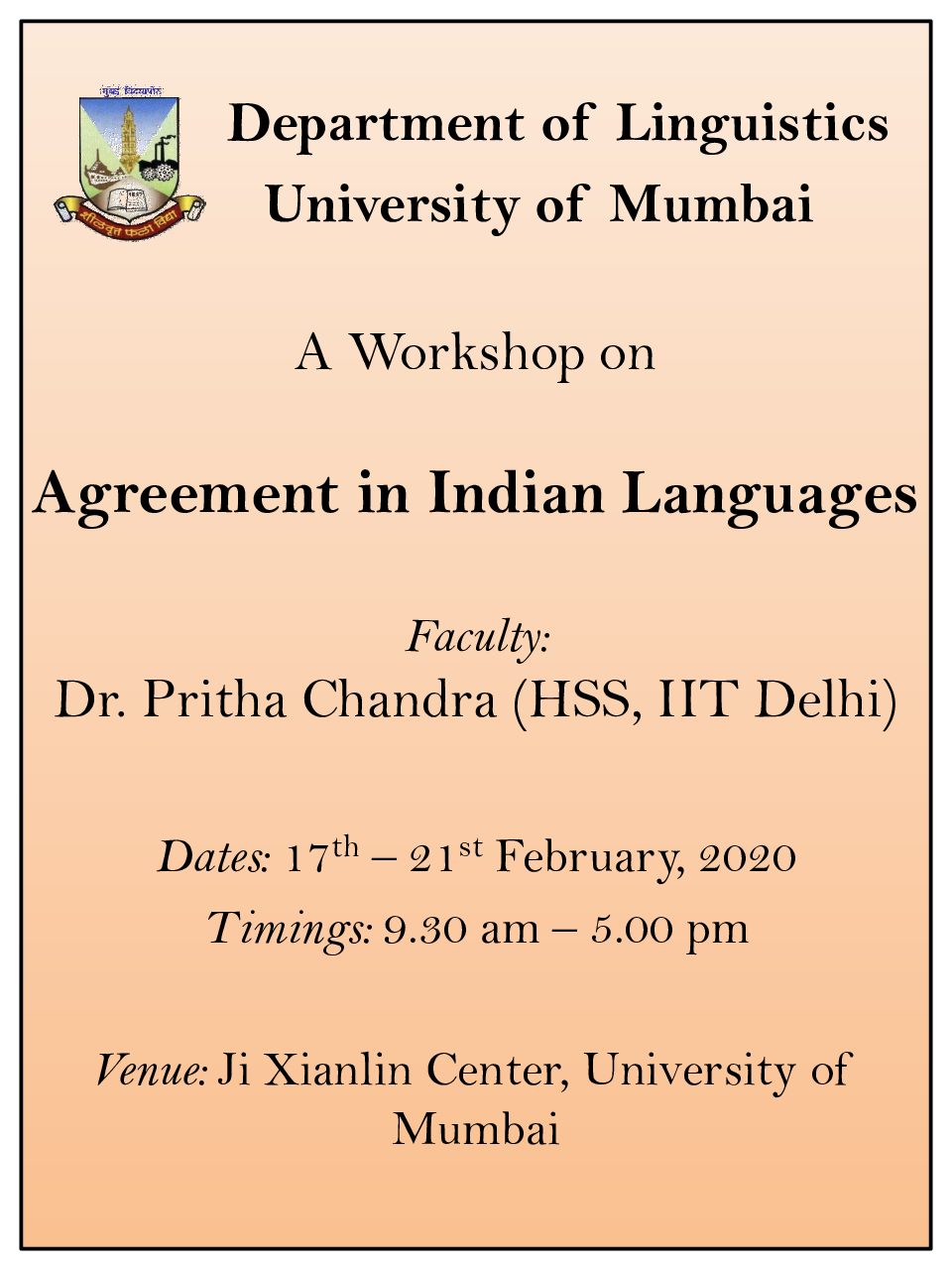Workshop on Agreement in Indian Languages